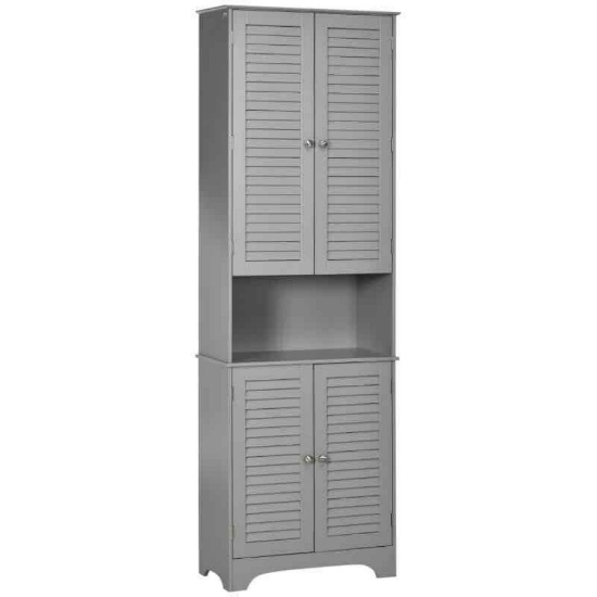 HOMCOM Tall Narrow Bathroom Storage Cabinet with Doors and Shelf Adjustability