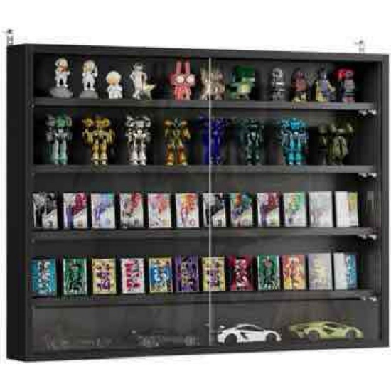Homcom - Display Cabinet, Wall-Mounted Display Case with 2 Glass Doors and Adjustable Shelves -