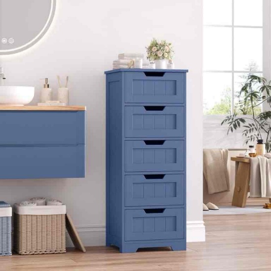 Homfa Modern Bathroom Cabinet, Free Standing Storage Cabinet with 5 Drawers Organizer Unit for