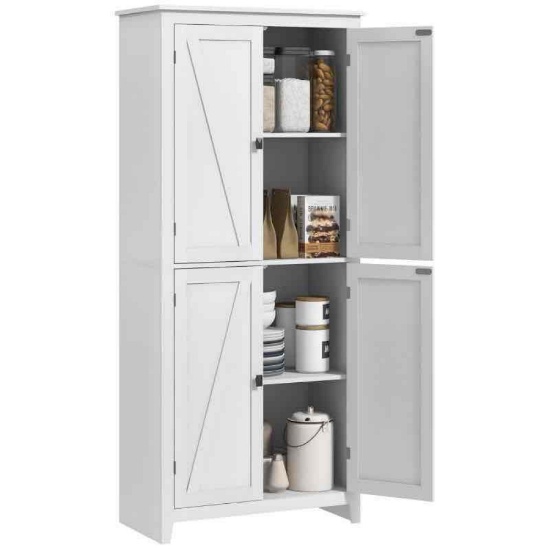 HOMCOM 72" Freestanding Kitchen Pantry Cabinet, Farmhouse Tall Storage Cabinet with 4 Door Cabinets