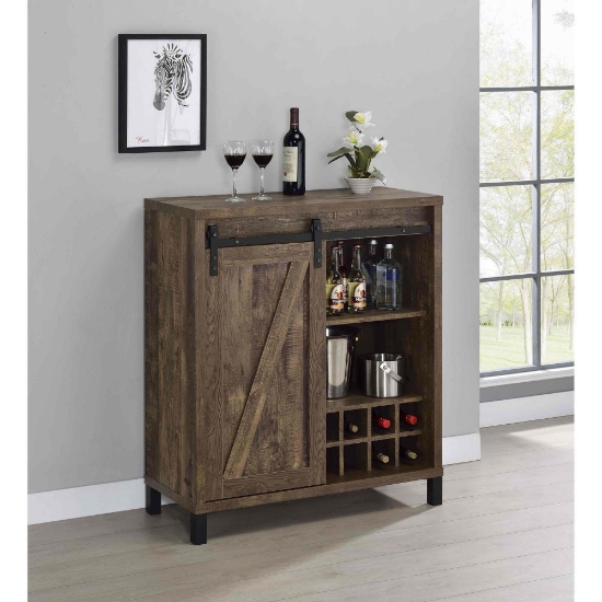 Arlington Sliding Door Home Bar Wine Cabinet Rustic Oak