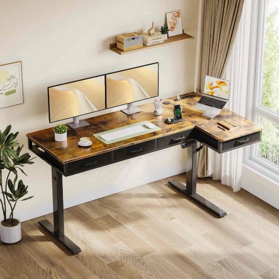 Electric Standing Desk With 4 Under-desk Drawers