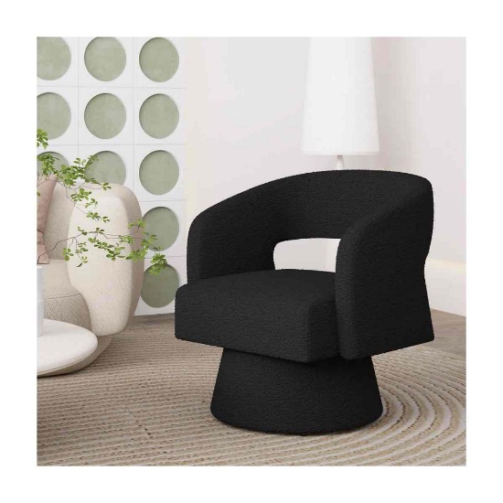 Teddy Upholstered Swivel Barrel Accent Chair with 360 Full-Bead Rotating Base