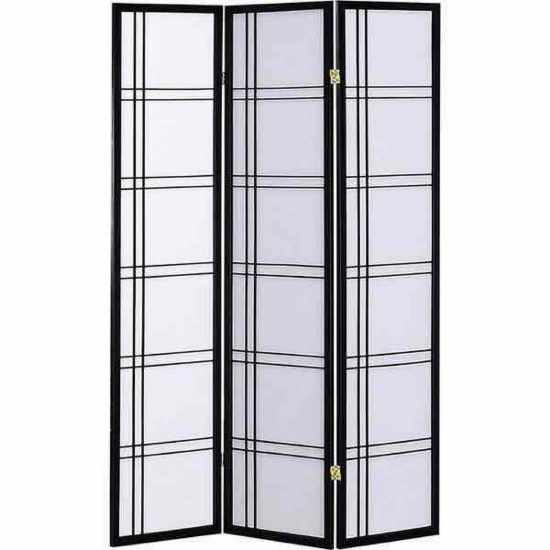 51 in. Wide Black Wide 3-Panel Square Design Room Divider
