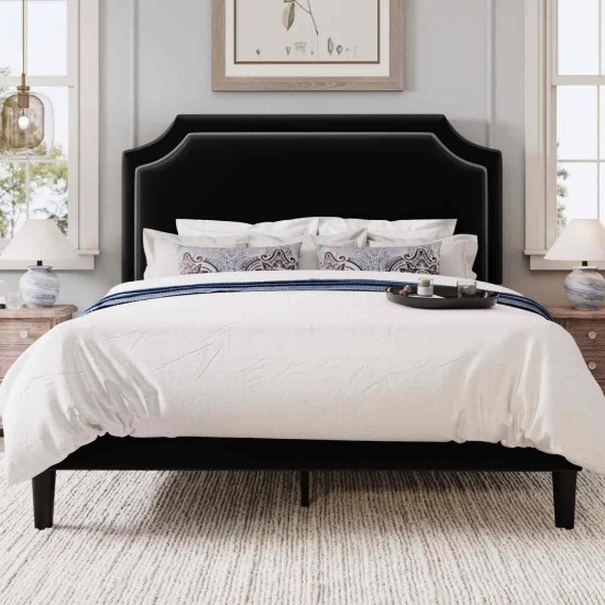 Modern Upholstered Platform Bed Frame With Adjustable Headboard