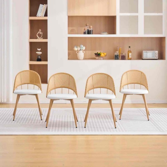 Faux Leather Rattan Back Dining Chairs