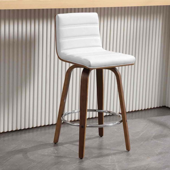 Bomia Swivel Upholstered Stool With Solid Wood Frame and L-Shaped PU Leather Back