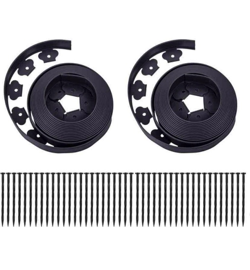 Garden Edging Kits with 60 Spikes, 2 inch High Heavy-Duty Plastic Garden Edging Border for