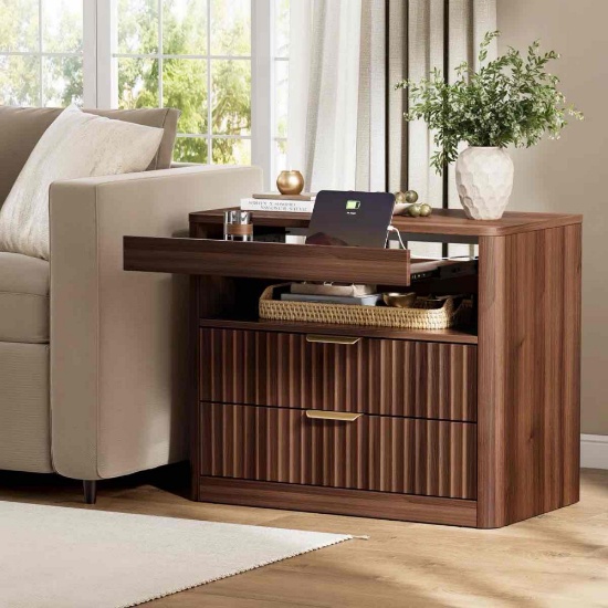 27nightstand With 2-drawers & Open Shelf