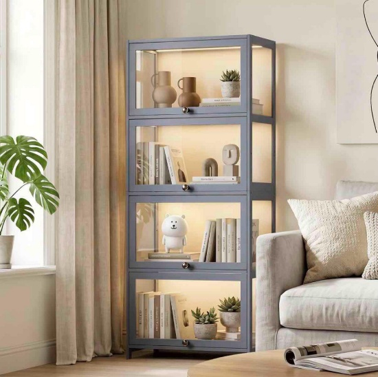 Magshion Display Cabinet, 4-Tier Display Case with Acrylic Doors, Large Curio Cabinet for