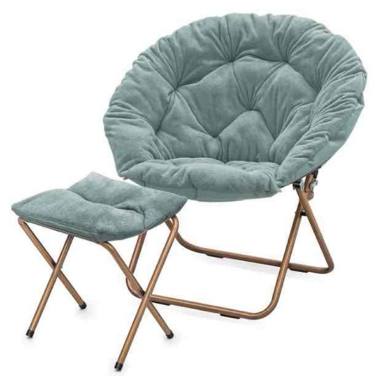 Monibloom Round Folding Faux Fur Saucer Chair with Ottoman