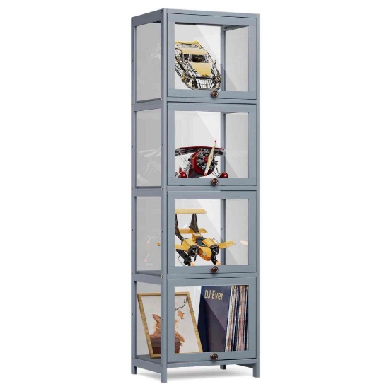 Display Case - Acrylic Flip Door - transparent on all sides - 55" 4 Tiers - 16 in.L 13 in.W 55 in.H-