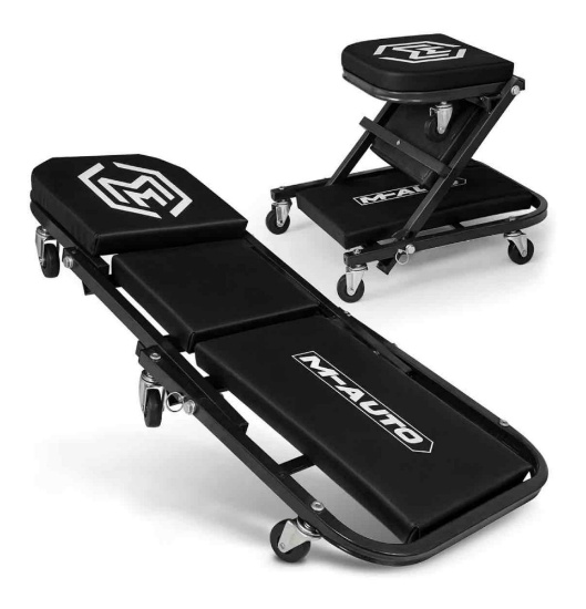 40-Inch Folding Creeper Rolling Seat, All-in-One Adjustable Roller Garage Chair, Lay Down or Sit,