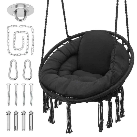 MONIBLOOM Hanging Cotton Rope Swing - Macrame Hammock Chair - Cushion Seat