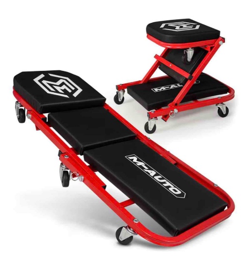 40-Inch Folding Creeper Rolling Seat, All-in-One Adjustable Roller Garage Chair, Lay Down or Sit,