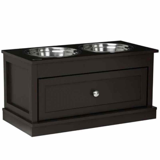 PawHut Large Elevated Dog Bowls with Storage Drawer Containing 11L Capacity