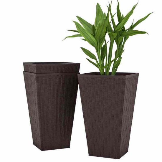Outsunny Set of 3 Tall Planters with Drainage Hole, 24" Outdoor Flower Plant Pots