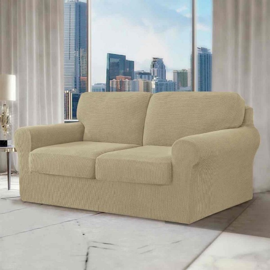 NonSlip Multiple Pieces Stretch Couch Covers (Loveseat, Sand)