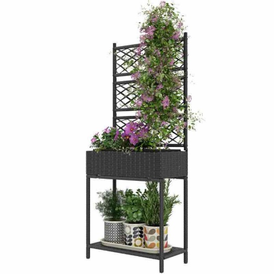 Outsunny Outdoor Wicker Planter with Trellis for Climbing Plants
