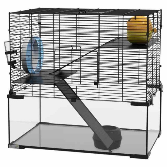 PawHut 23.5" Hamster Cage, Gerbil Cage with Glass Basin for Small Hamsters