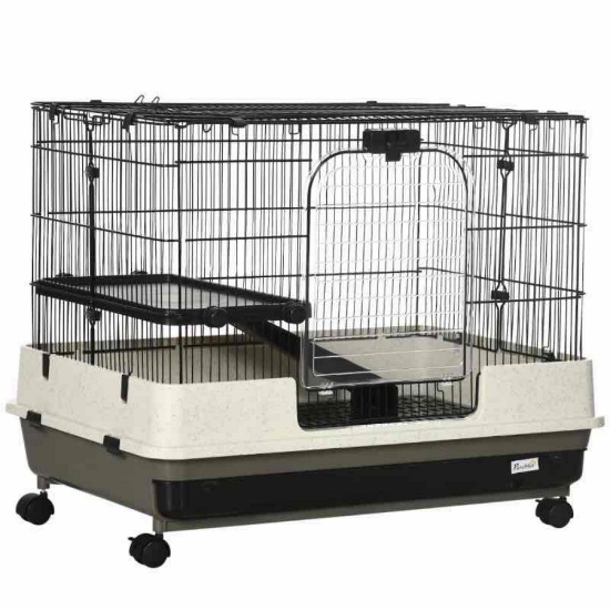 PawHut 2-tier Compact Platform Rolling Small Animal Rabbit Cage