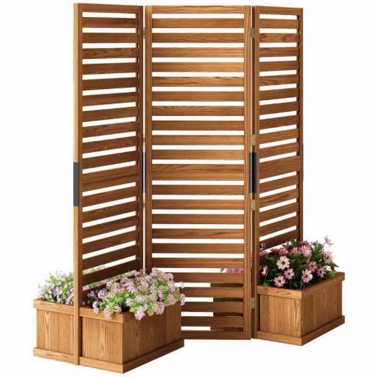 Outsunny 62.5" x 19" x 66" Wood Panel Trellis w/ 4 Planter Box Raised Bed