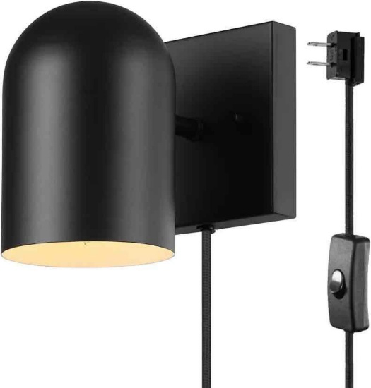 Globe Electric 1-Light Plug-In or Hardwire Matte Black Wall Sconce with Pivoting Shade: ETL Listed