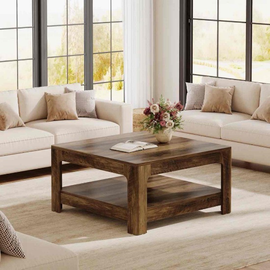 39.5 Square Coffee Table with 2 - Tier Storage for Living