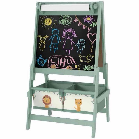 Qaba Art Easel for Kids, Double-Sided Whiteboard & Chalkboard with Paper Roll