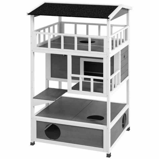 PawHut Wooden Outdoor Cat House with Asphalt Roof