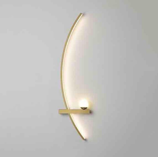 Modern Black or Gold Linear Wall Sconce Minimalist Arc Shaped Metal Wall Lamp Indoor Bedside Decor