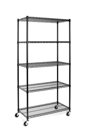 UltraDurable 5-Tier NSF Steel Wire Shelving, 36"W x 18"D x 75"H, Black