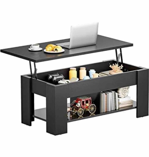 Coffee Table Lift Top with Storage Compartment and Separated Open Shelves
