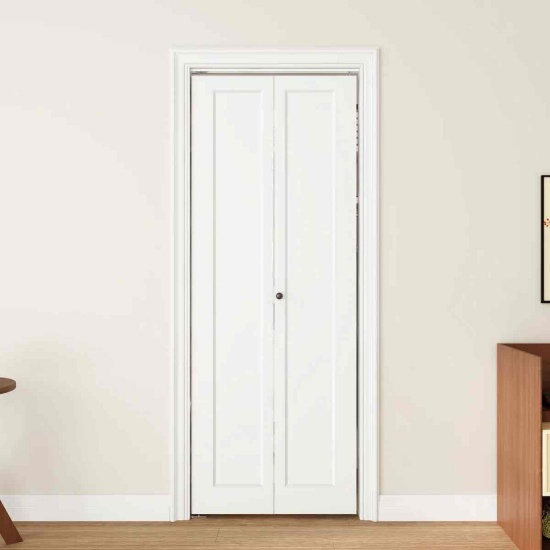 30"x80" 1 Panel Shaker Style White Primed Hollow-Core Composite Interior Bifold Closet Door