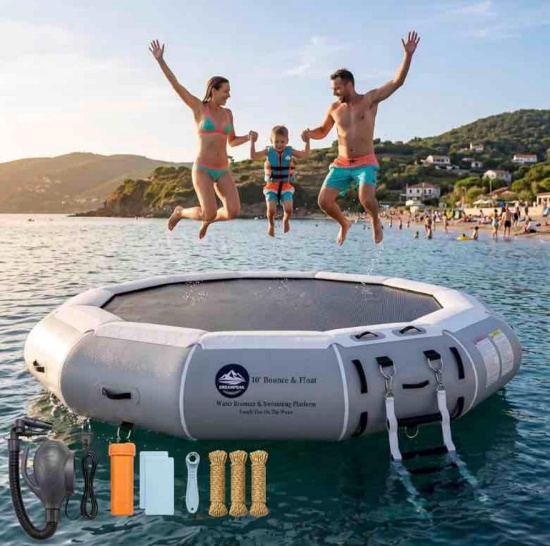 Water Trampoline for Lake, Inflatable Bouncer with Electric Pump & Rope Ladder, Heavy Duty Floating