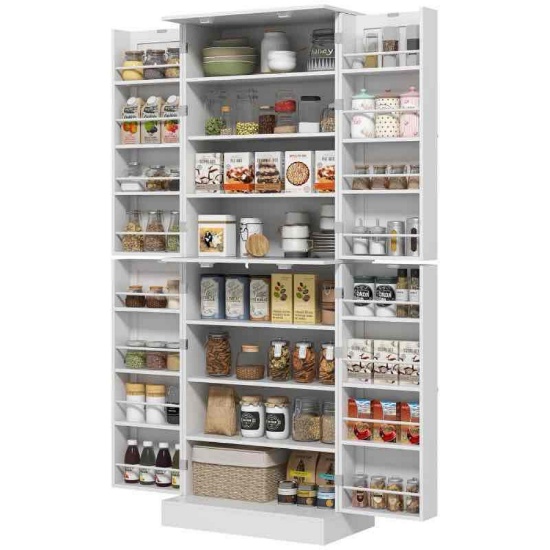 HOMCOM 65" Kitchen Cabinet, Kitchen Pantry Cabinet with 4 Doors and 16 Door Shelves for Dining Room,