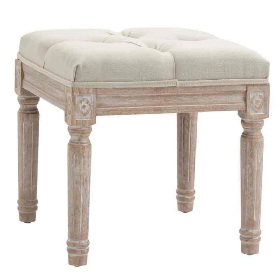 HOMCOM Ottoman Bench Vintage Footrest w/ Button Tufted Seat, Carved Wooden Legs, Beige
