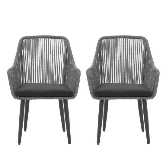 Cassil Premium All-Weather Wicker Outdoor Dining Armchair with Cushion (Set of 2)
