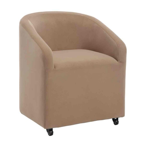 Upholstered Barrel Back Dining Chair With Swivel Casters Modern Arm Side Chair For Dining