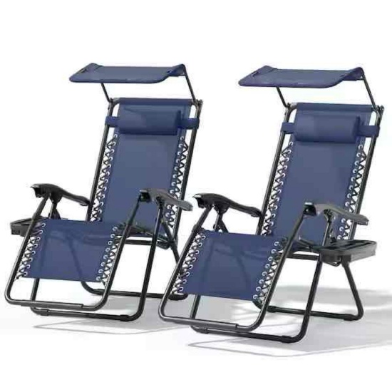 (Set of 2) Patio Zero Gravity Chair with Cup Tray and Canopy Sun Shade Metal Outdoor Recliner with