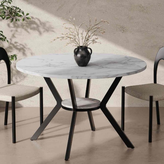 42" Round Dining Table for 2-4, Modern Kitchen 42 Inch, Faux Marble White