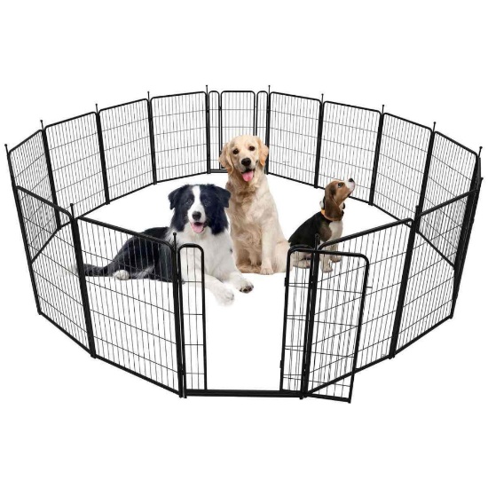 Dog Playpen,16 Panels Dog Fence Indoor/Outdoor ,Heavy Duty Metal Pet Puppy Exercise Pen, Wide Door
