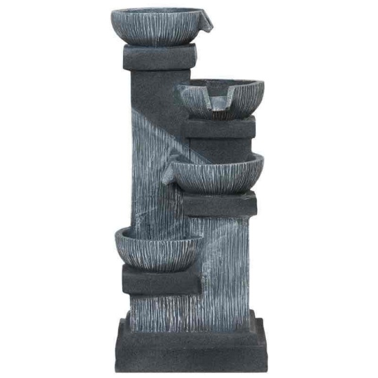 Outsunny 33.5" Water Fountain, 4-Tier Resin Cascading Bowls Outdoor Waterfall Fountain with LED
