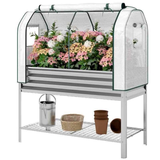 Outsunny Galvanised Raised Garden Bed with Greenhouse Cover