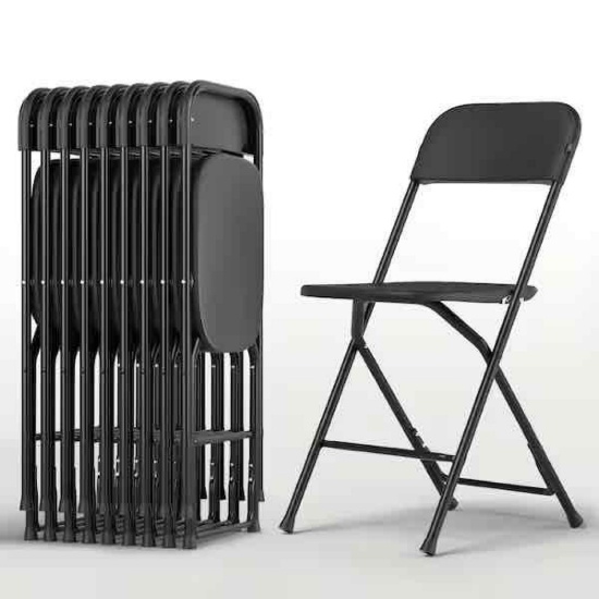 Metal Frame Foldable Plastic Outdoor Dining Chair in Black Set of 10