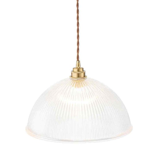 1 - Light Industrial Vintage Clear Ribbed Dome Shape Glass Pendant