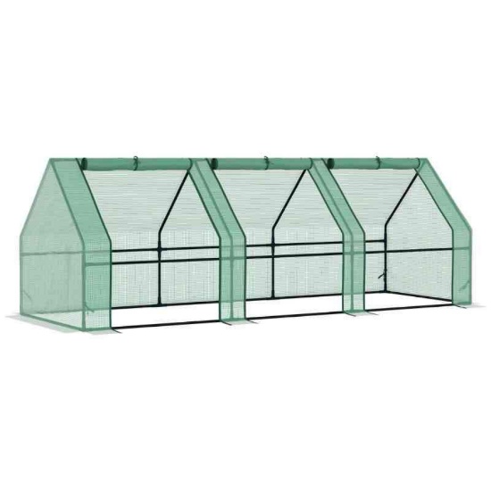 Outsunny 9' x 3' x 3' Portable Mini Greenhouse Outdoor Garden with Large Zipper Doors and Water/UV