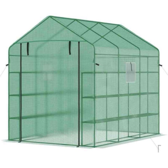 Outsunny 8' x 6' x 7' Temporary Greenhouse for Growing Flowers with Mesh Door & Windows Green