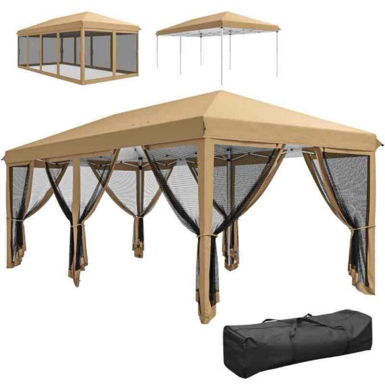 Outsunny 10' x 20' Pop Up Canopy Tent with Netting, Heavy Duty Instant Sun Shelter
