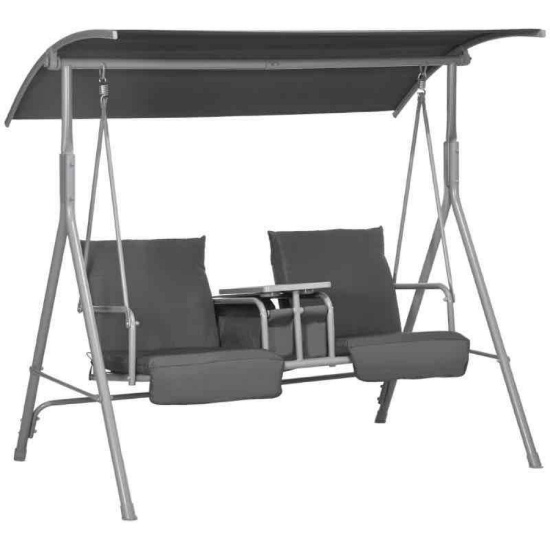 Outsunny 2-Seater Outdoor Porch Swing with Canopy and Table, Patio Swing Chair for Garden